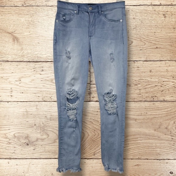 Express Women's Distressed Stretch High Rise Ankle Denim Jeans - Size 6 - Blue - Picture 2 of 7